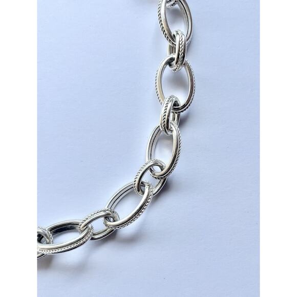 Arte d'Argento 925 Silver Hollow Rolo Cable Oval Chain Link Choker Necklace 18” - Picture 4 of 7